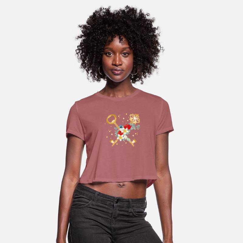 Crossed Keys with Flowers in Gold Style