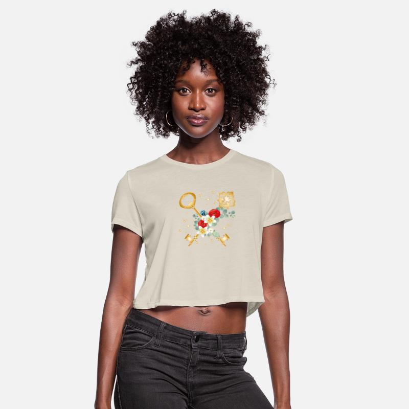 Crossed Keys with Flowers in Gold Style