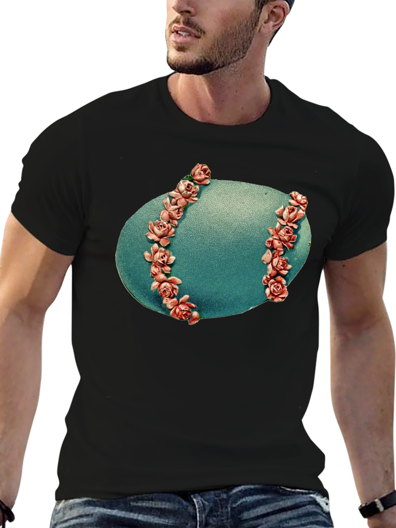 Floral Baseball Graphic Black T-Shirt