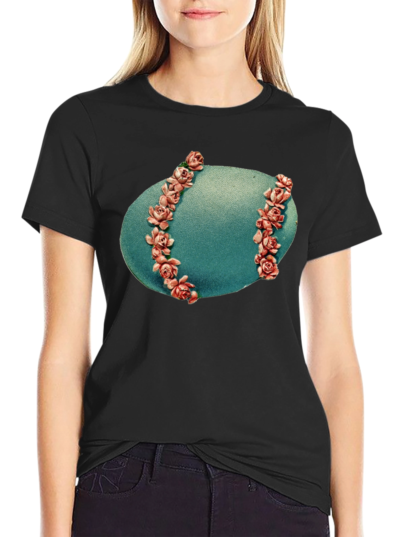 Floral Baseball Graphic Black T-Shirt