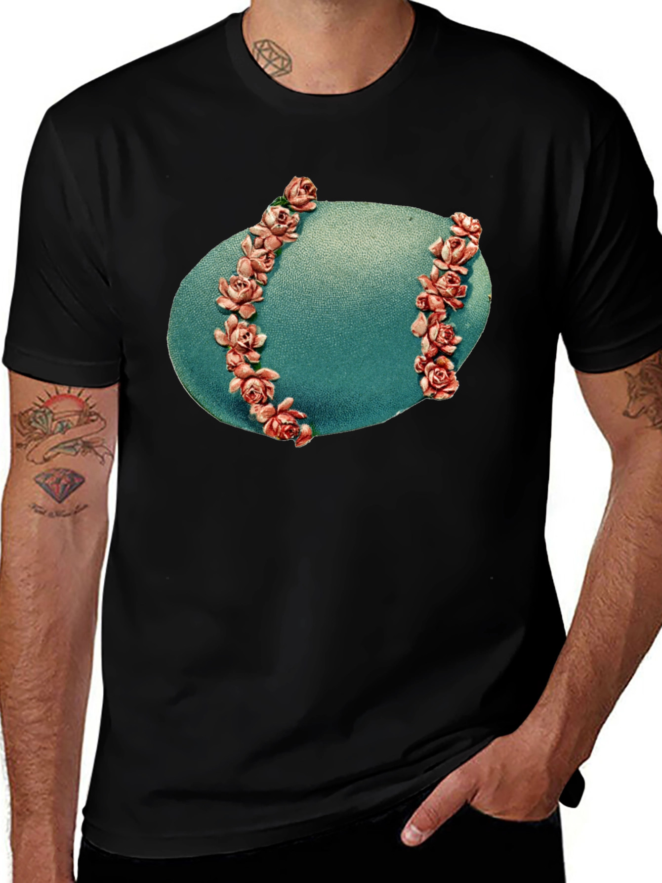 Floral Baseball Graphic Black T-Shirt