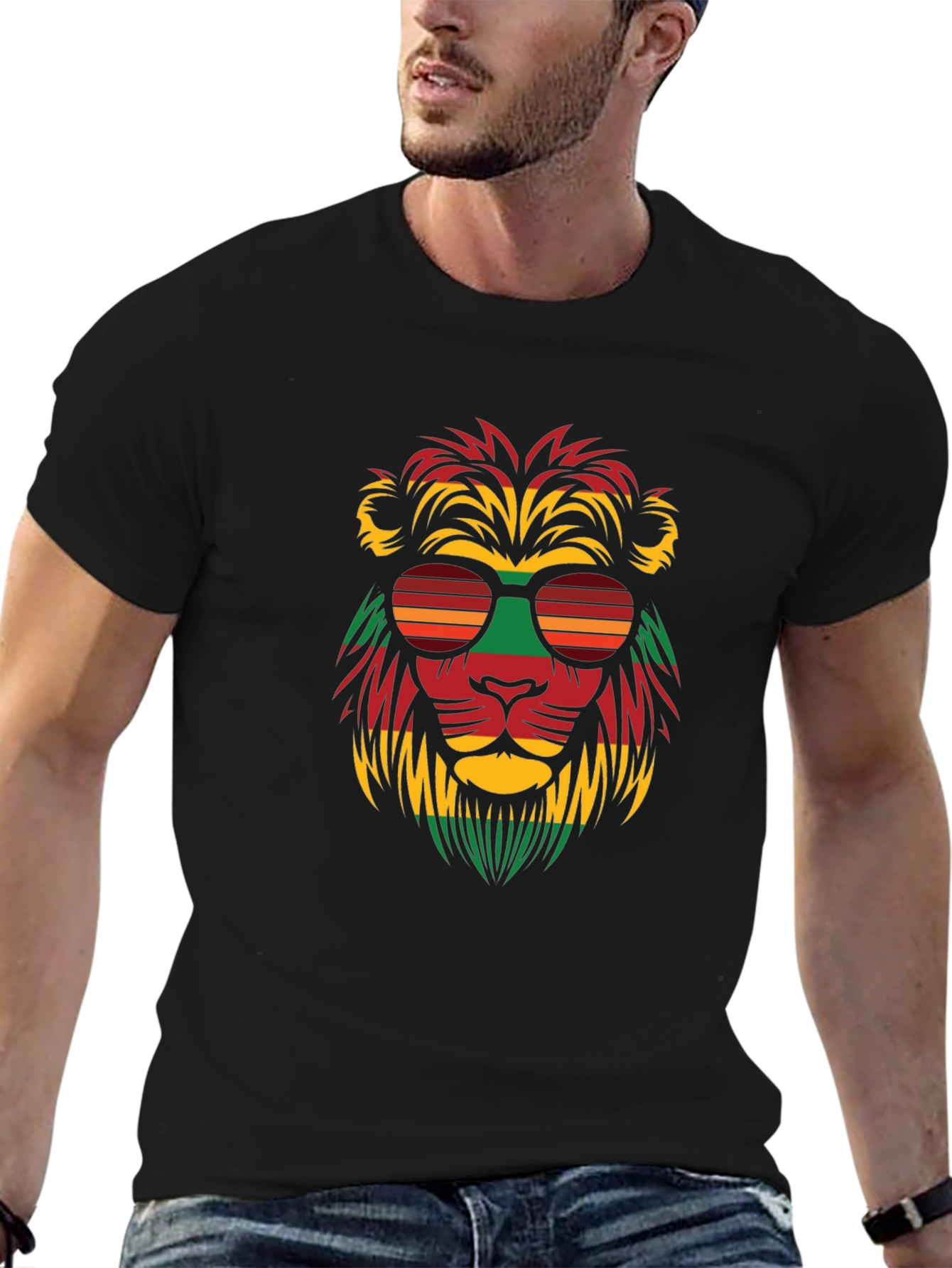 Cool Reggae Lion Graphic Tee - Black