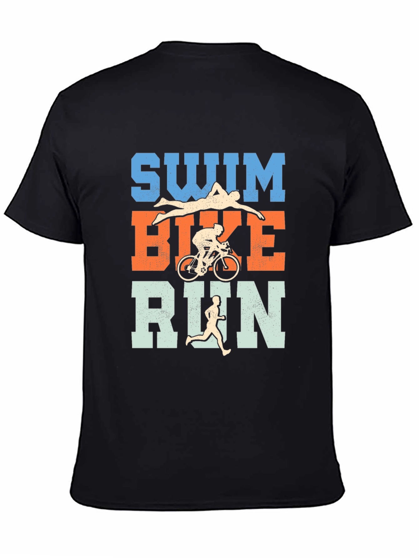 Triathlon Swim Bike Run T-Shirt - Black Cotton Tee