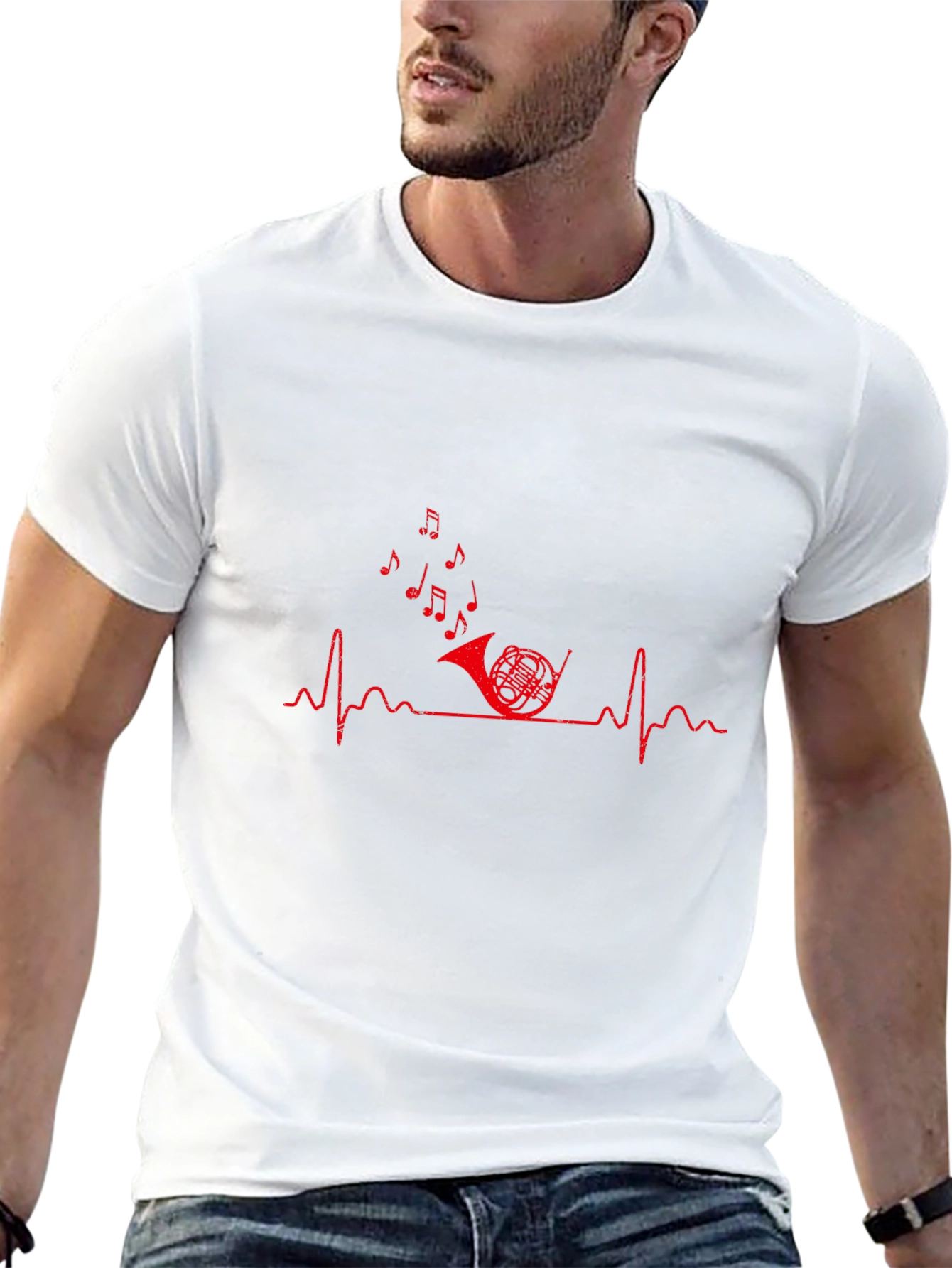 Music Heartbeat French Horn Graphic Tee - Black