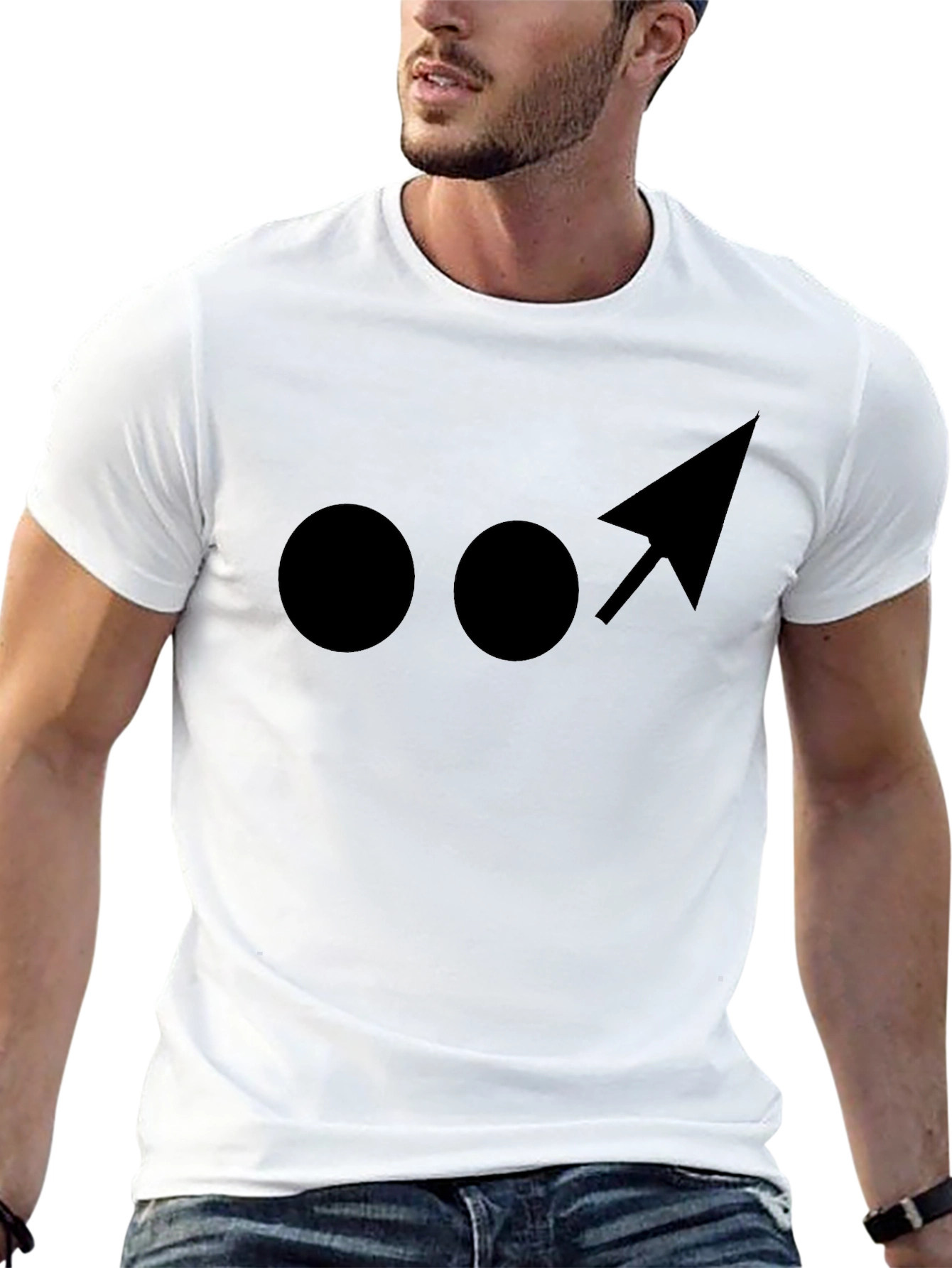 Modern Black Graphic Tee - Dots and Arrow Design