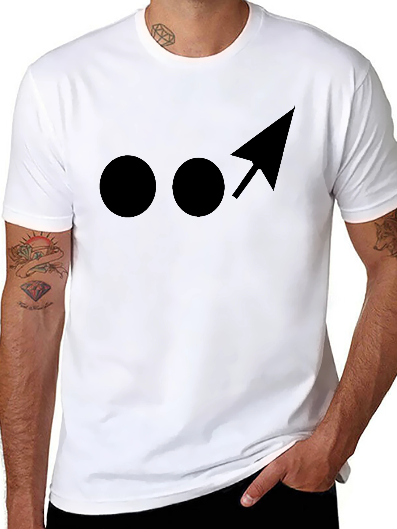 Modern Black Graphic Tee - Dots and Arrow Design