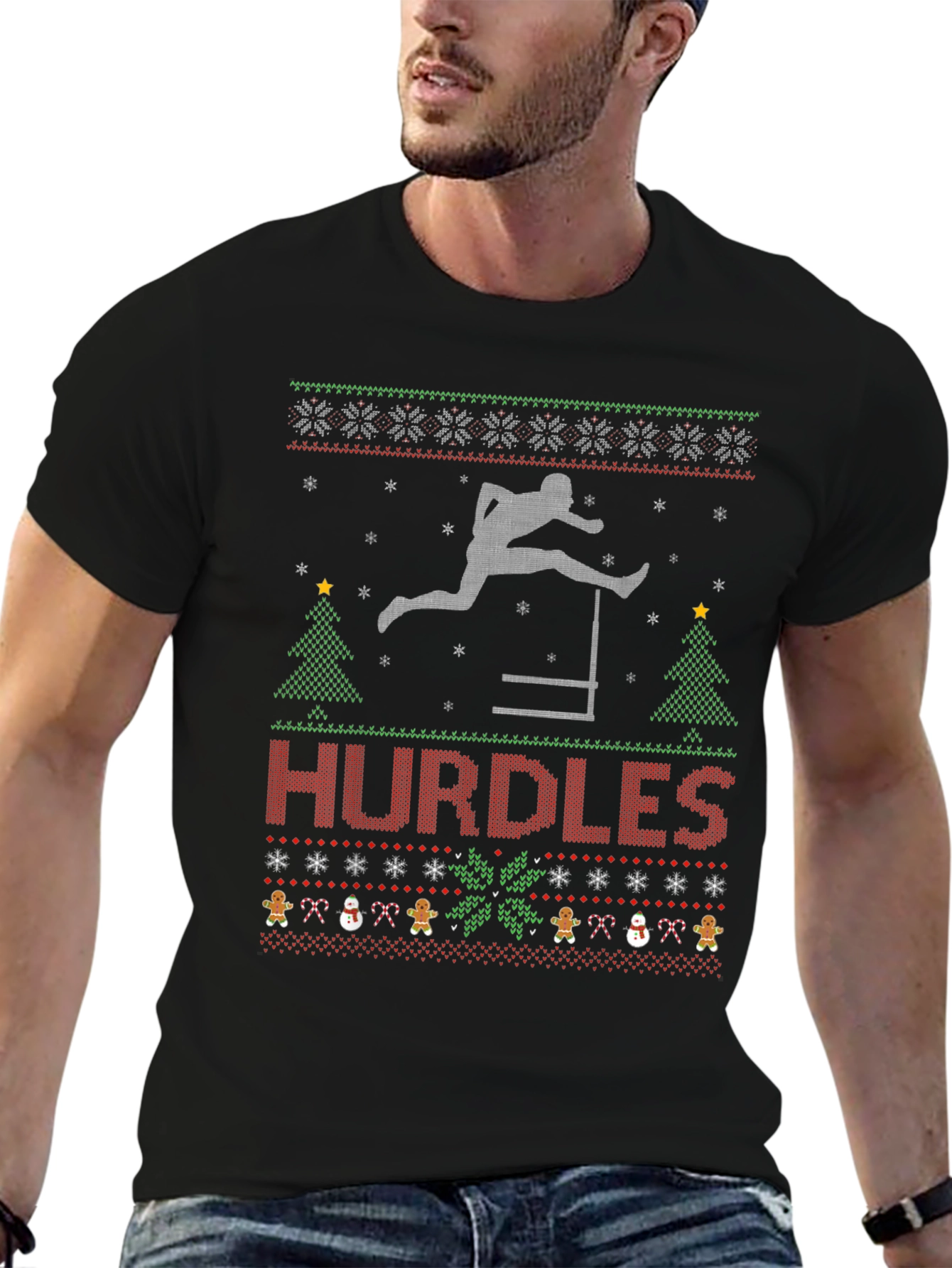 Hurdles Ugly Christmas Sweater T-Shirt - Track & Field