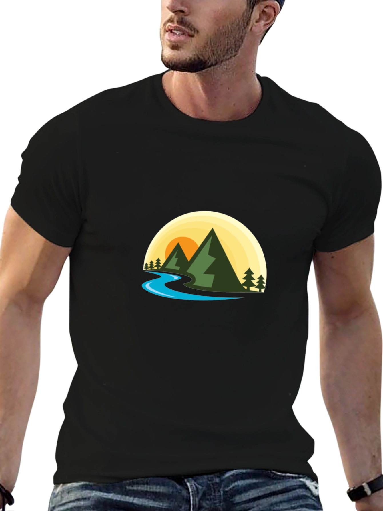 Nature Graphic Tee - Mountain River Scene