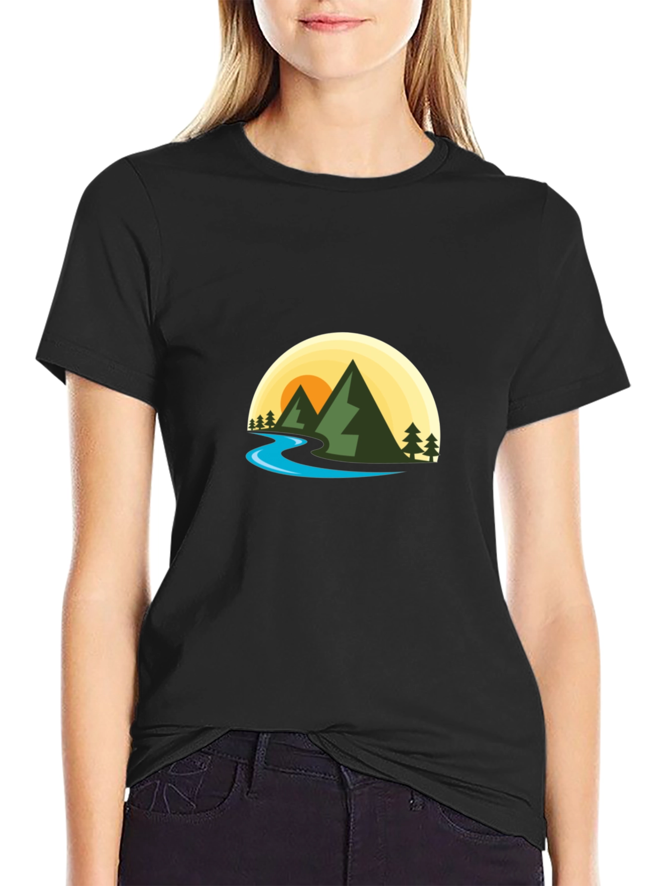 Nature Graphic Tee - Mountain River Scene