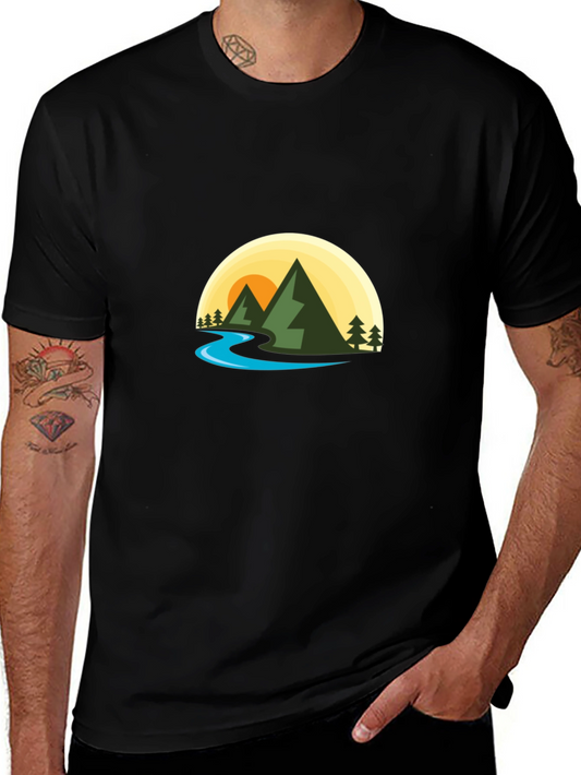 Nature Graphic Tee - Mountain River Scene