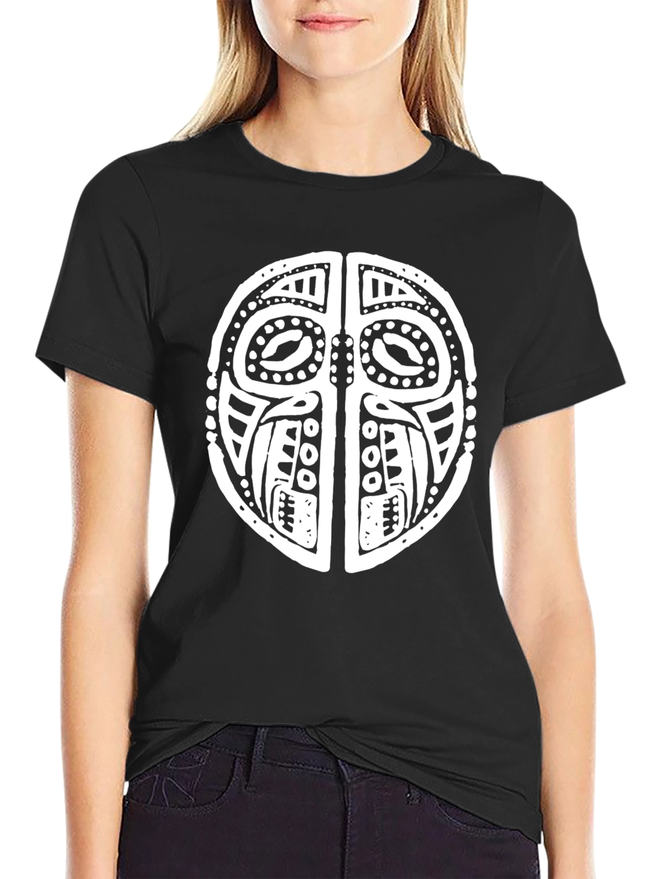 Tribal Mask Graphic T-Shirt - Black