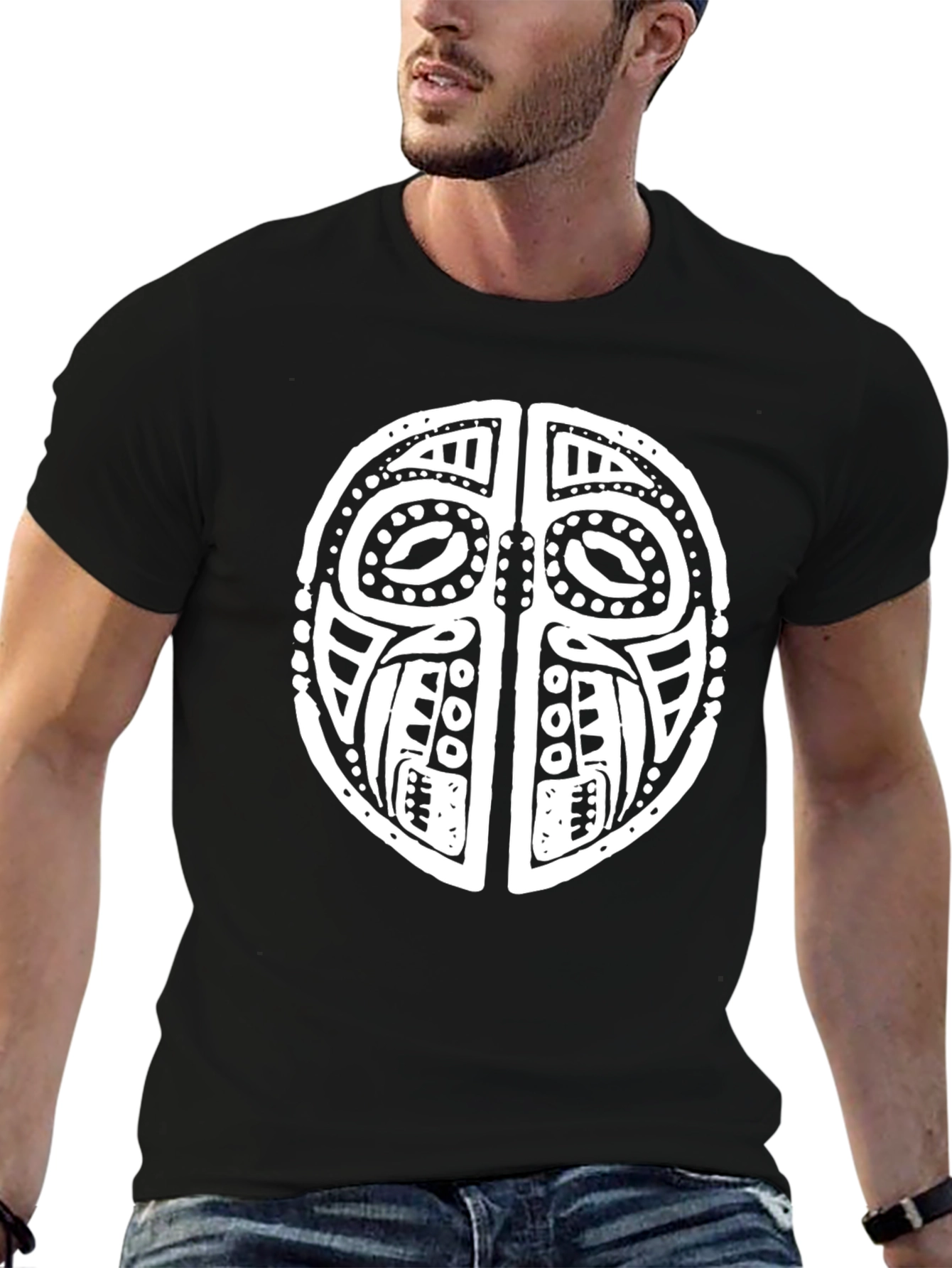 Tribal Mask Graphic T-Shirt - Black