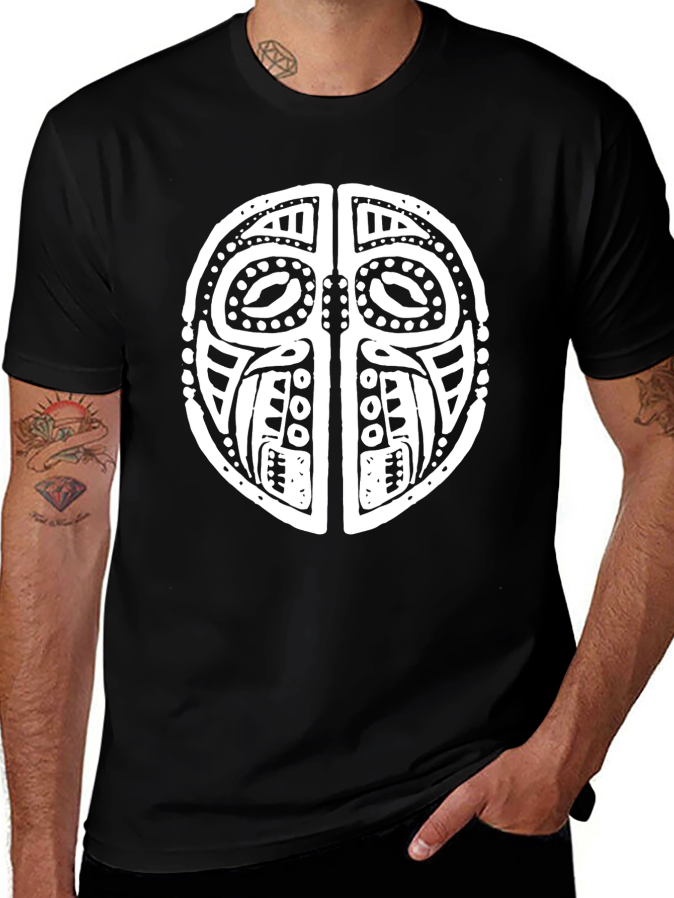Tribal Mask Graphic T-Shirt - Black