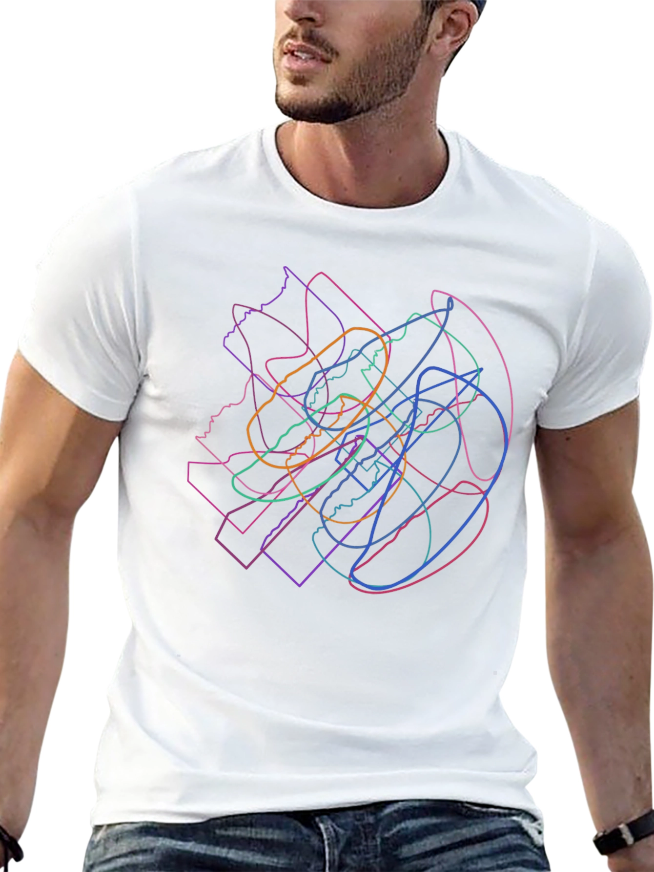 Abstract Line Art Graphic Tee - Soft Black Cotton