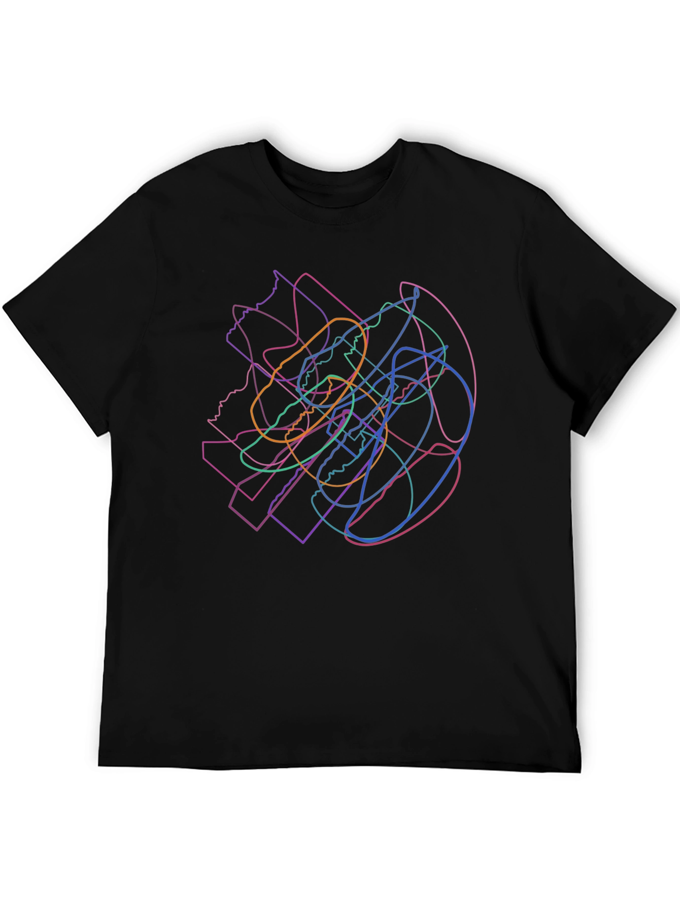 Abstract Line Art Graphic Tee - Soft Black Cotton