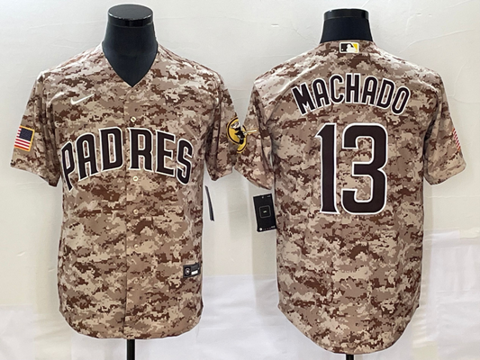 Men's San Diego Padres Manny Machado #13 Camo USMC Alternate Replica Player Jerseys