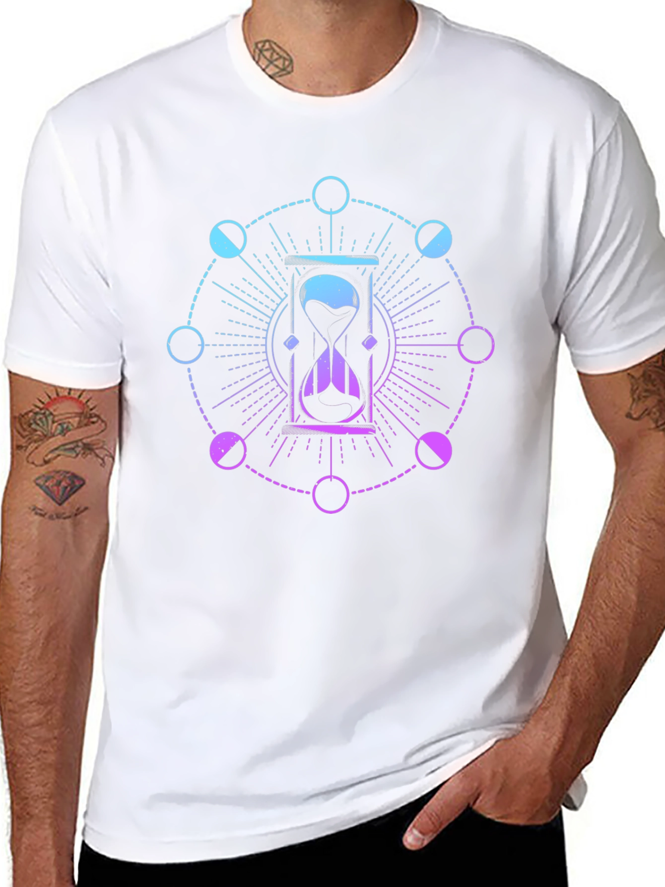 Hourglass and Moon Phases Black T-Shirt