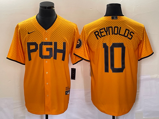 Men's Pittsburgh Pirates Bryan Reynolds #10 Gold 2023 City Connect Replica Player Jerseys