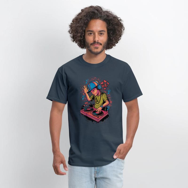 dj turntable boy illustration with vibe