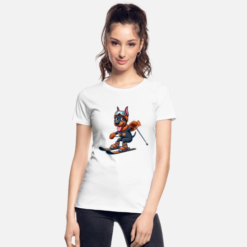 Doberman on Skis - Winter Vacation in Comic Style