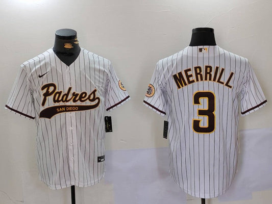 Men's San Diego Padres Jackson Merrill #3 White Alternate Replica Player Jerseys