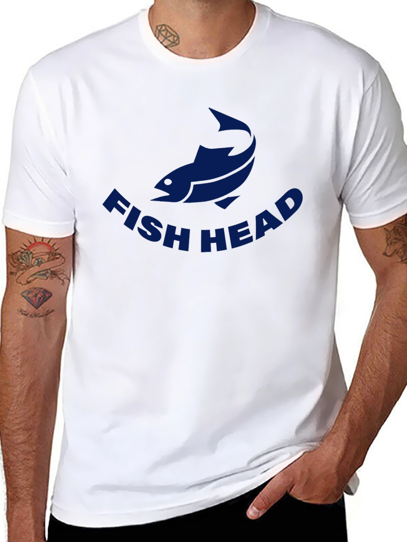 Fish Head Graphic Tee - Casual Crew Neck T-Shirt