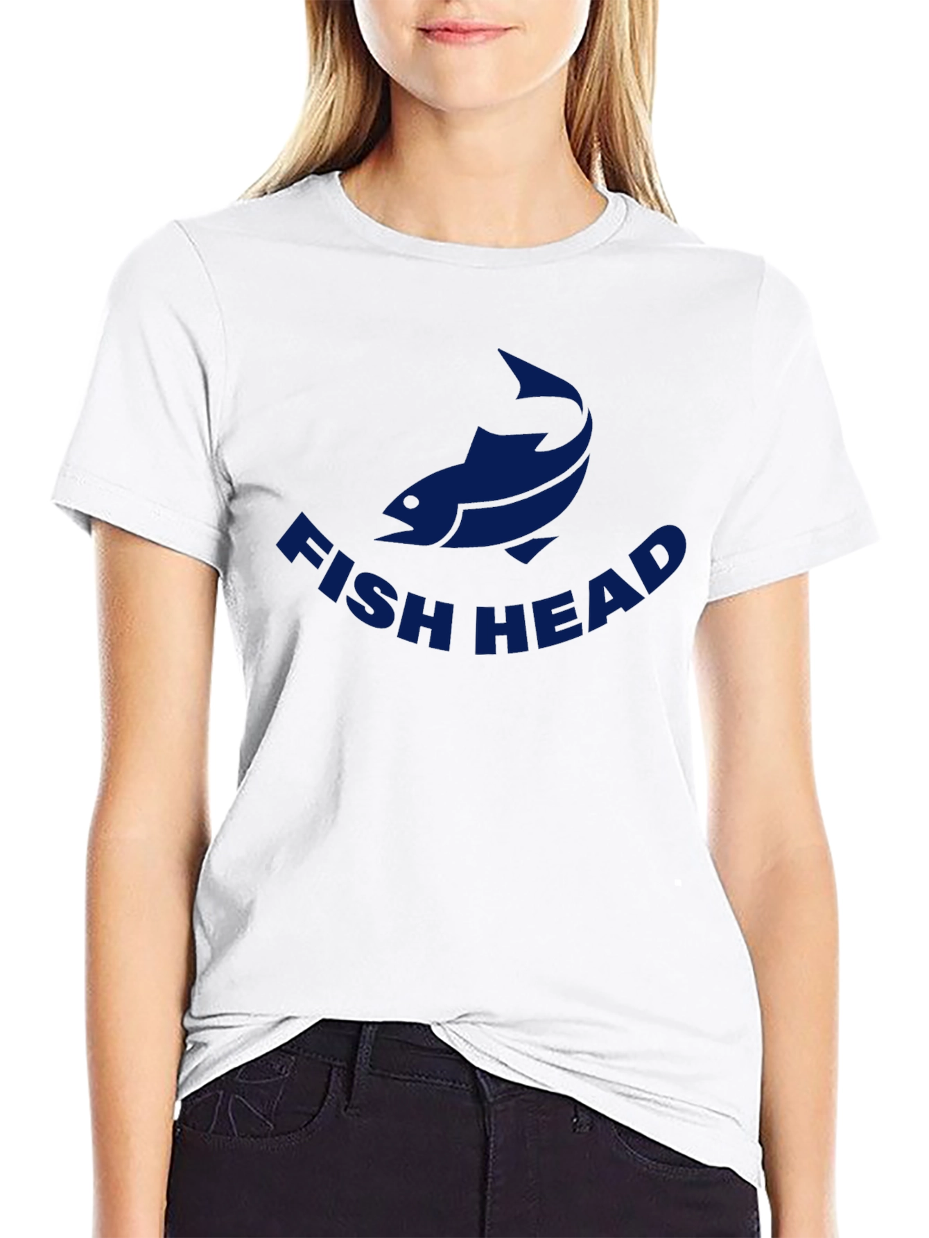 Fish Head Graphic Tee - Casual Crew Neck T-Shirt