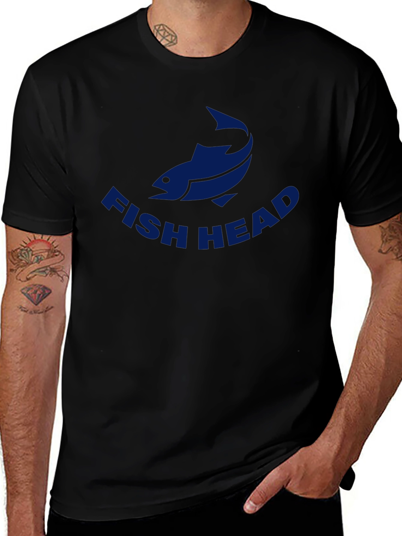 Fish Head Graphic Tee - Casual Crew Neck T-Shirt