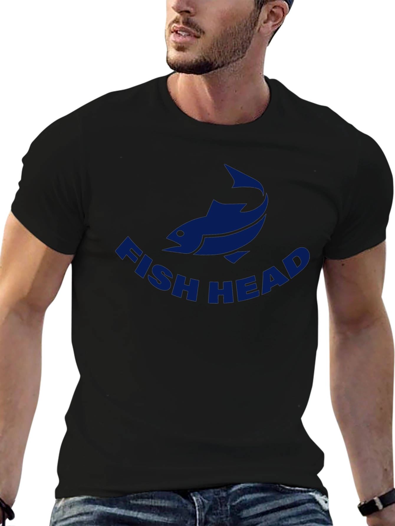 Fish Head Graphic Tee - Casual Crew Neck T-Shirt