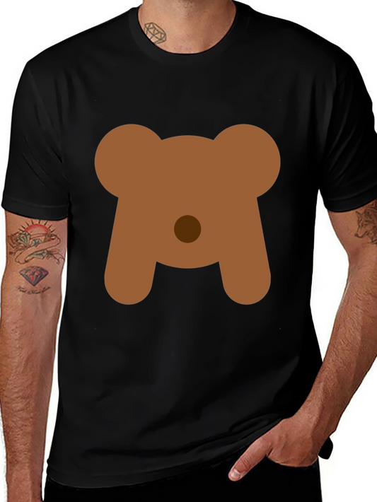 Cute Bear Face Graphic Tee - Black Casual T-Shirt