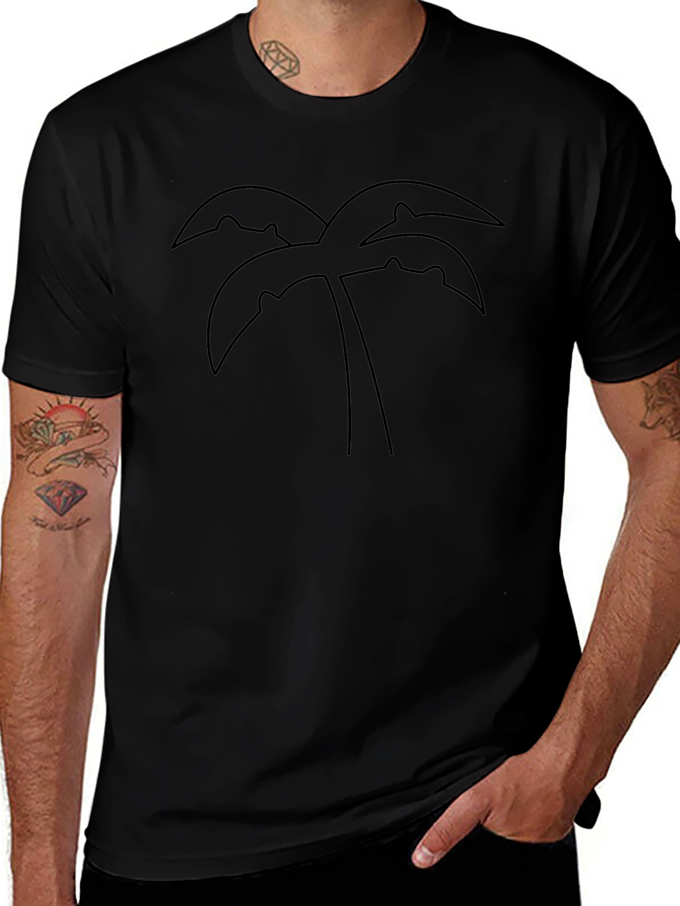 Minimalist Palm Tree Graphic Black T-Shirt