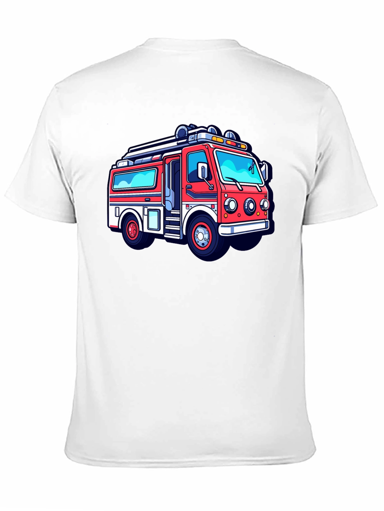 Cartoon Firetruck Graphic Tee - Black