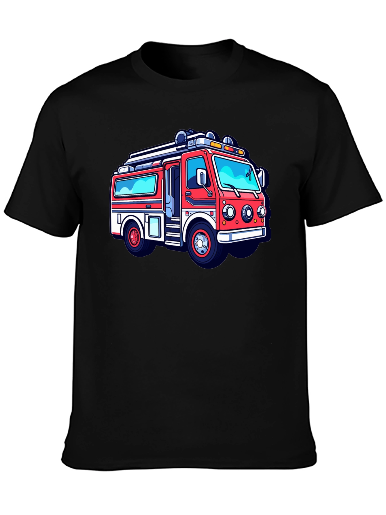 Cartoon Firetruck Graphic Tee - Black