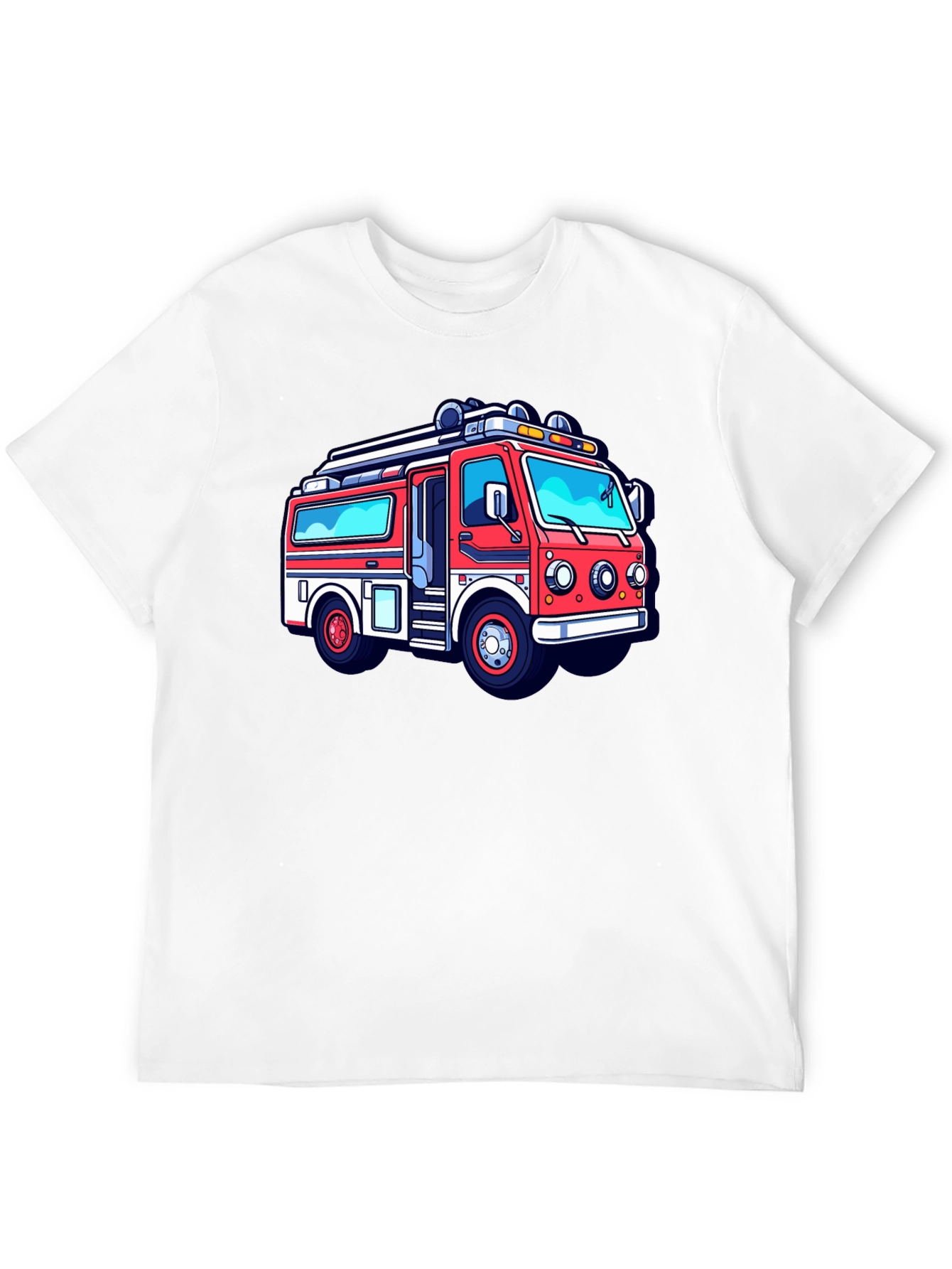 Cartoon Firetruck Graphic Tee - Black