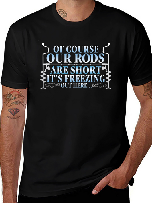 Funny Fishing Rods Mens Black Graphic T-Shirt