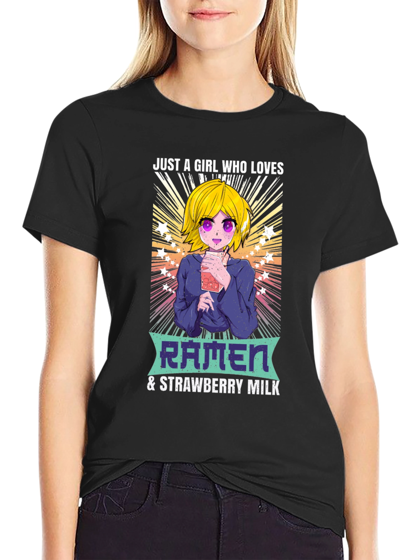 Ramen & Strawberry Milk Anime Girl T-Shirt
