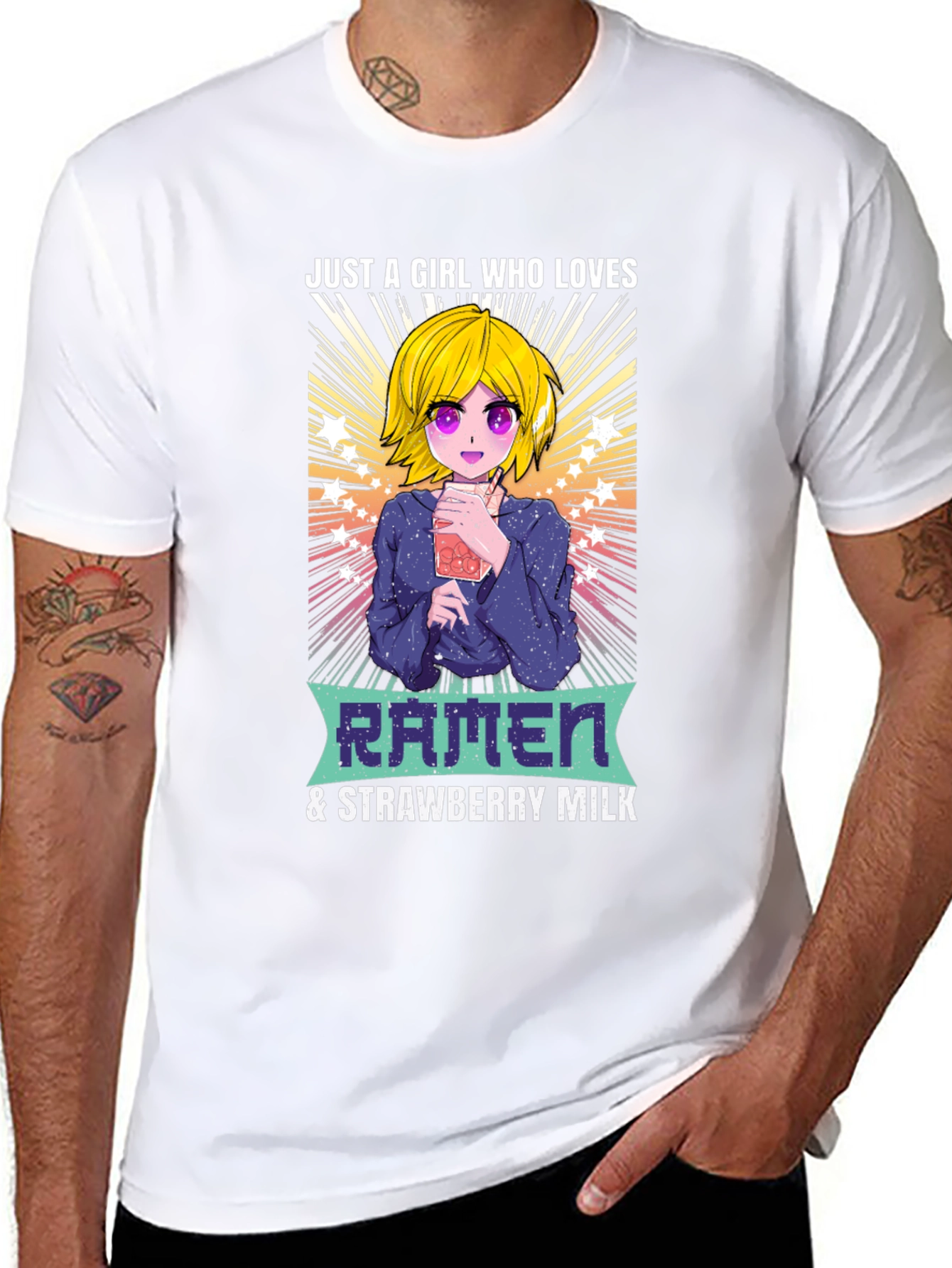 Ramen & Strawberry Milk Anime Girl T-Shirt