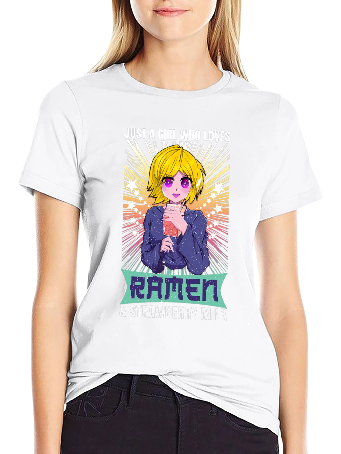 Ramen & Strawberry Milk Anime Girl T-Shirt