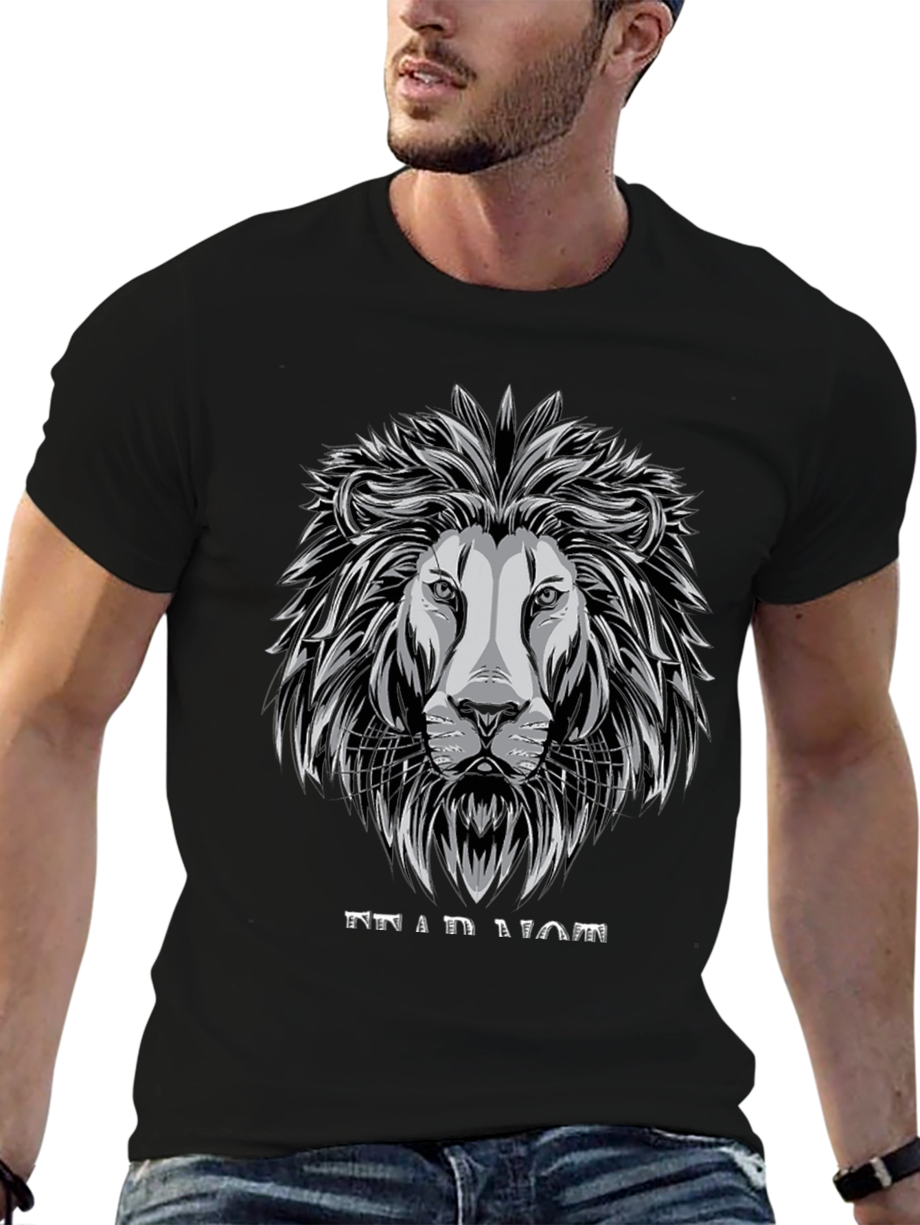 Lion Graphic Tee - Black Cotton T-Shirt