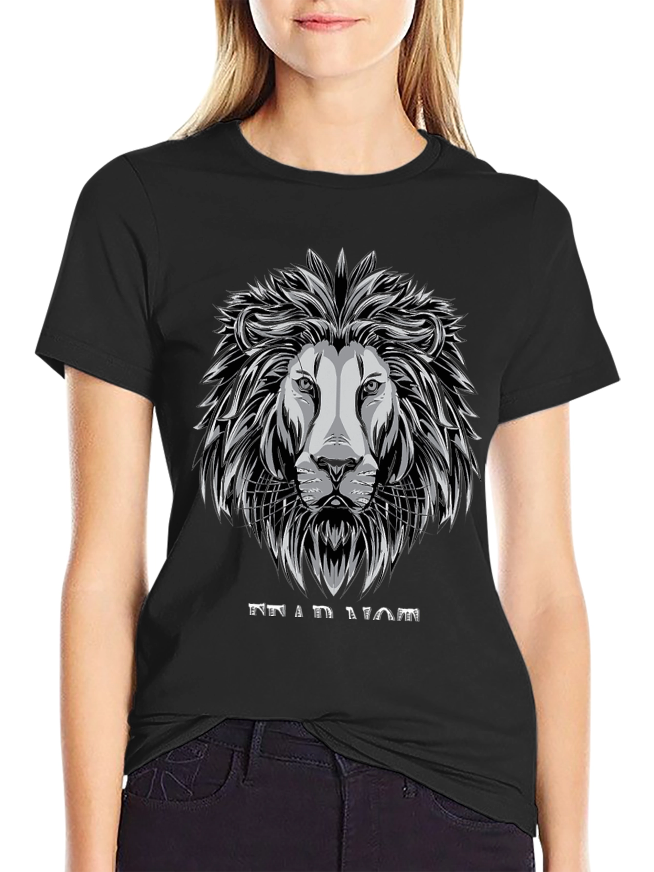 Lion Graphic Tee - Black Cotton T-Shirt