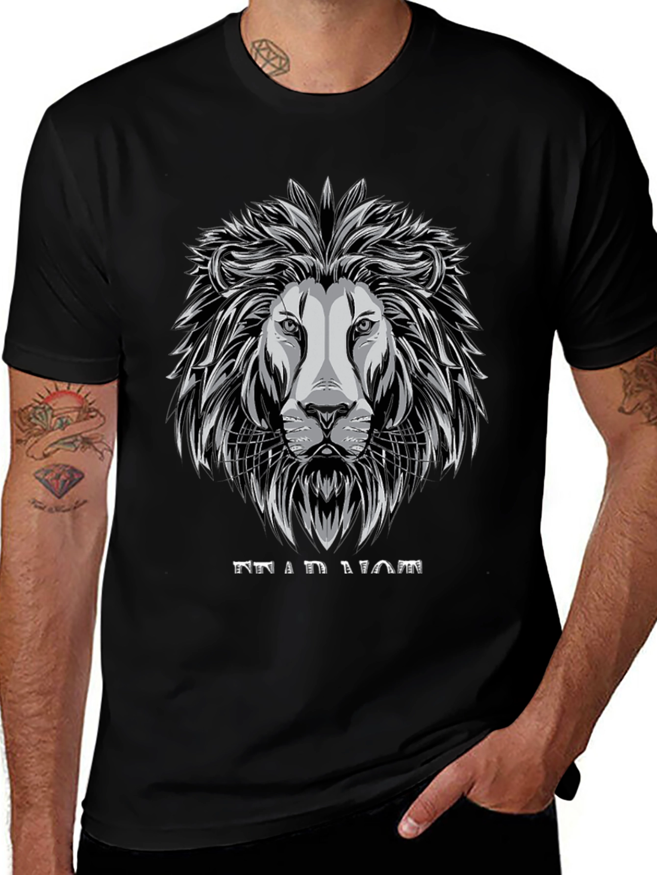Lion Graphic Tee - Black Cotton T-Shirt