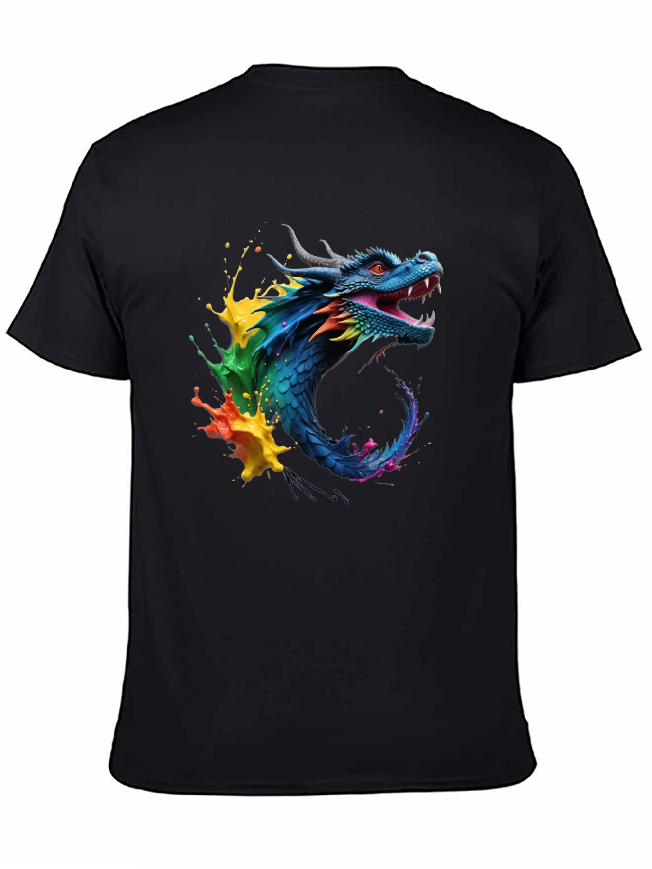 Vibrant Dragon Graphic Tee - Black Cotton Blend