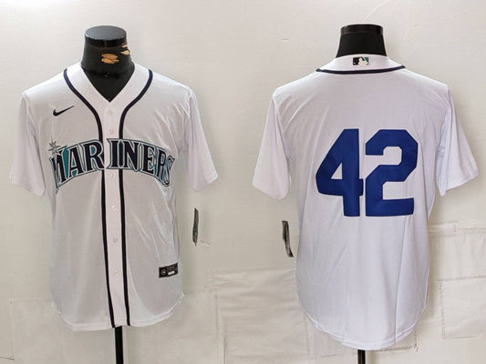 Men's Seattle Mariners #42 White 2024 Jackie Robinson Day Home Limited Jerseys