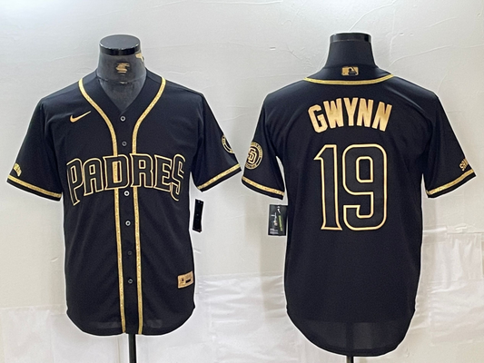 Men's San Diego Padres Tony Gwynn #19 Black Stitched Jerseys