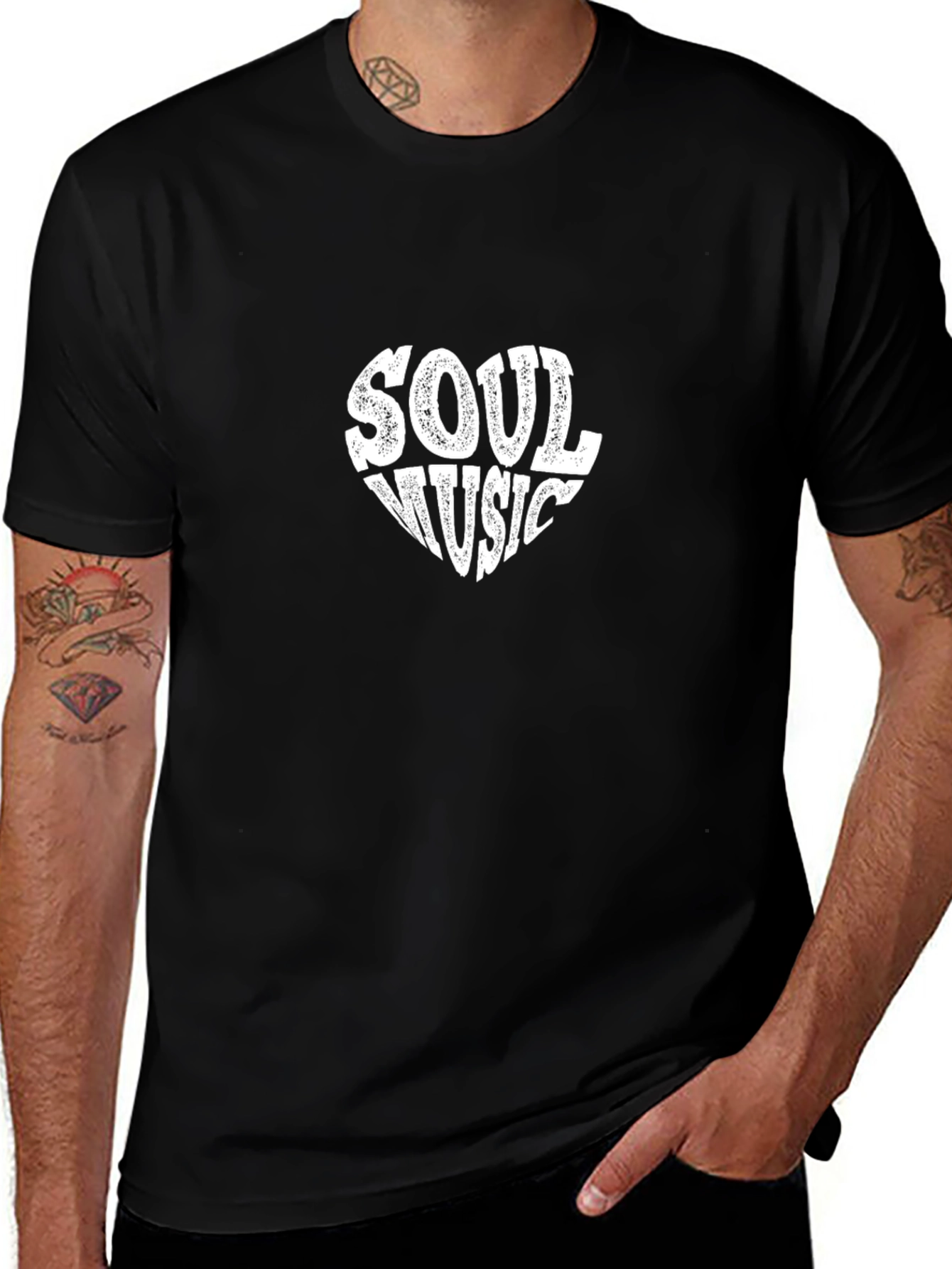 Soul Music Heart Graphic T-Shirt - Black