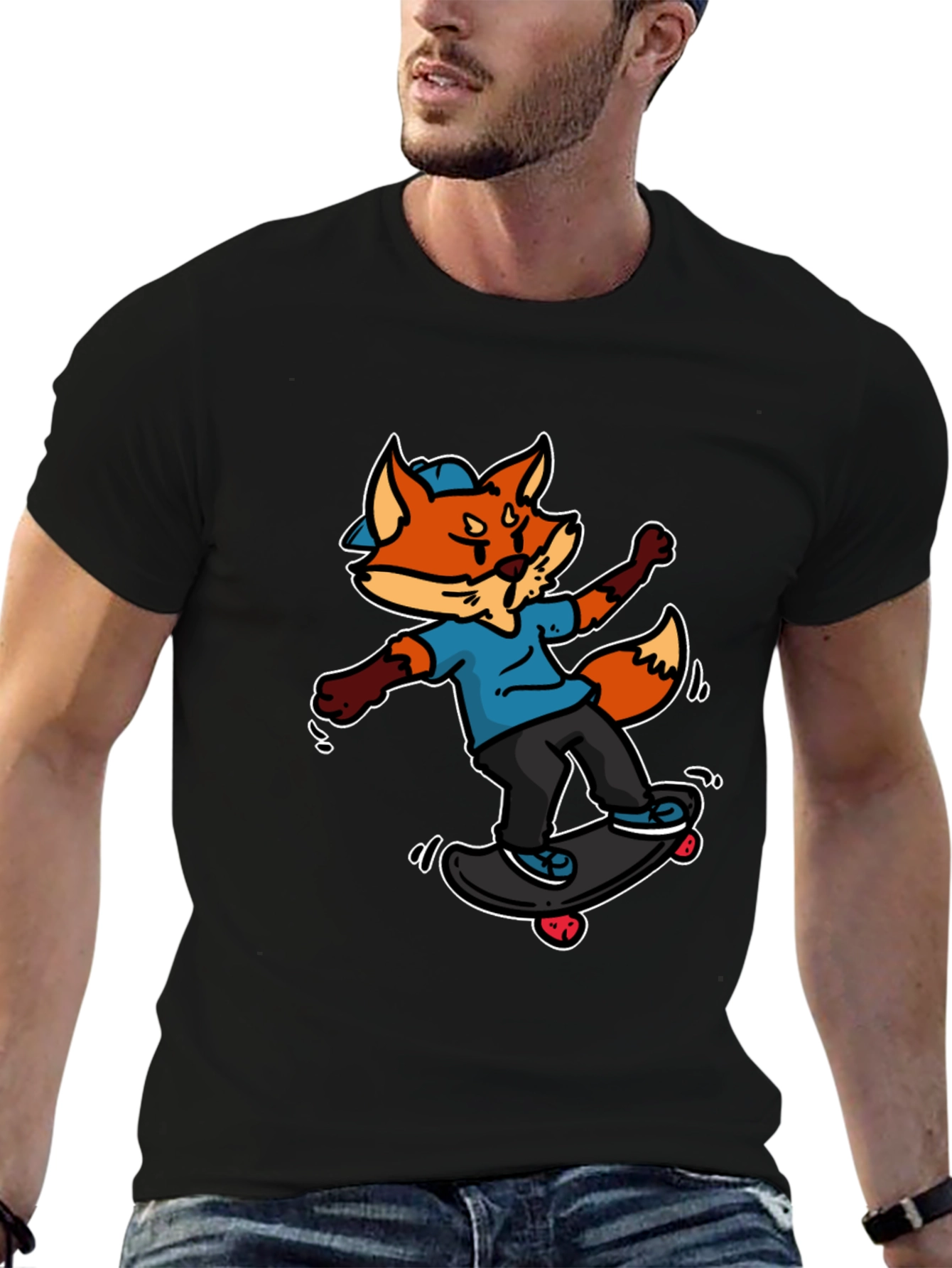 Skateboarding Fox Graphic Tee - Cool Cartoon Design