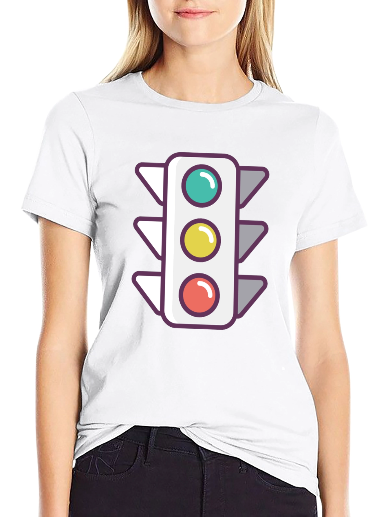 Traffic Light Graphic Tee - Trendy Black T-Shirt