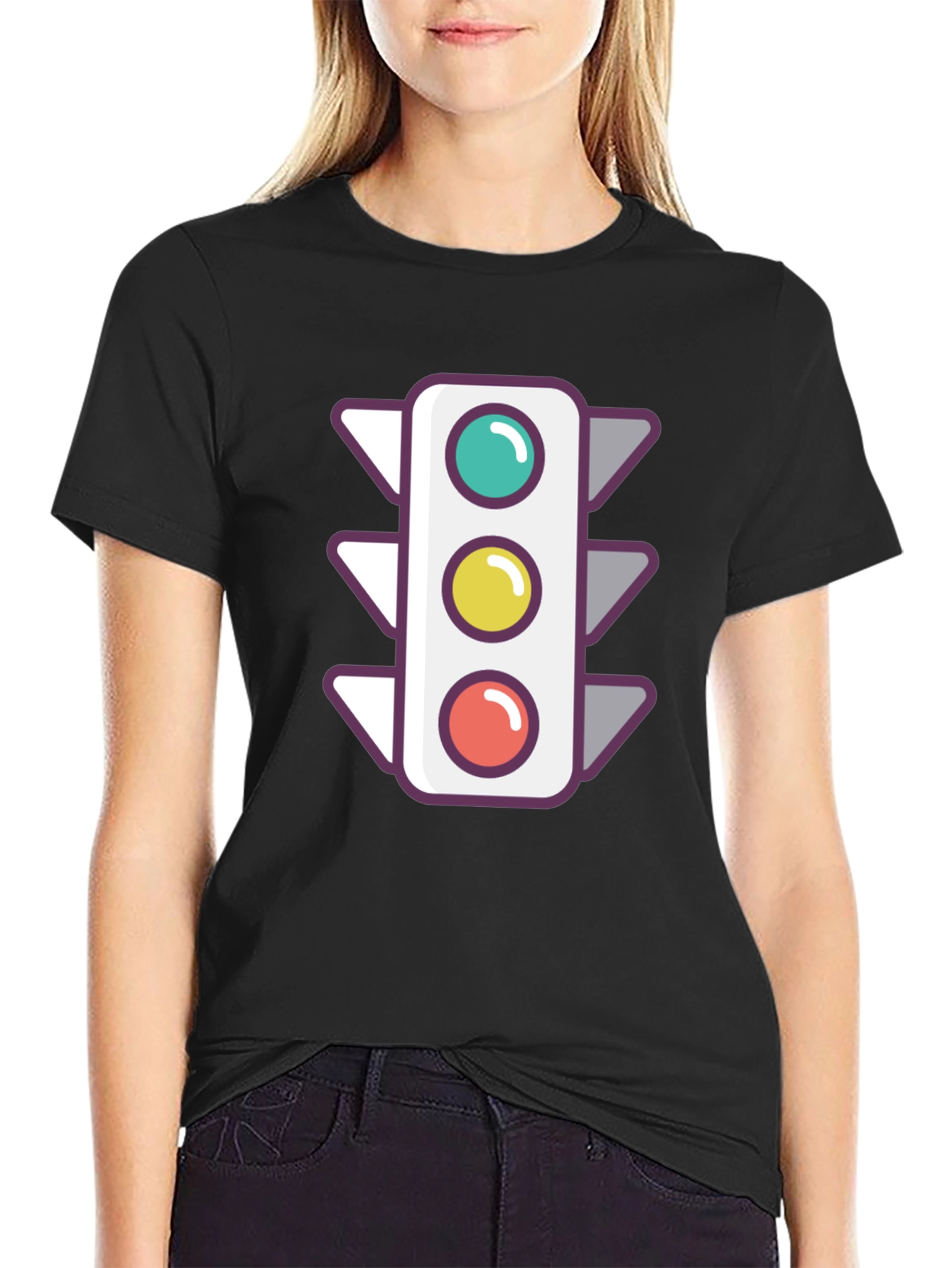 Traffic Light Graphic Tee - Trendy Black T-Shirt