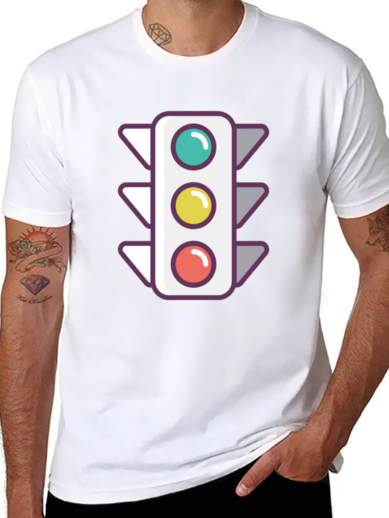 Traffic Light Graphic Tee - Trendy Black T-Shirt