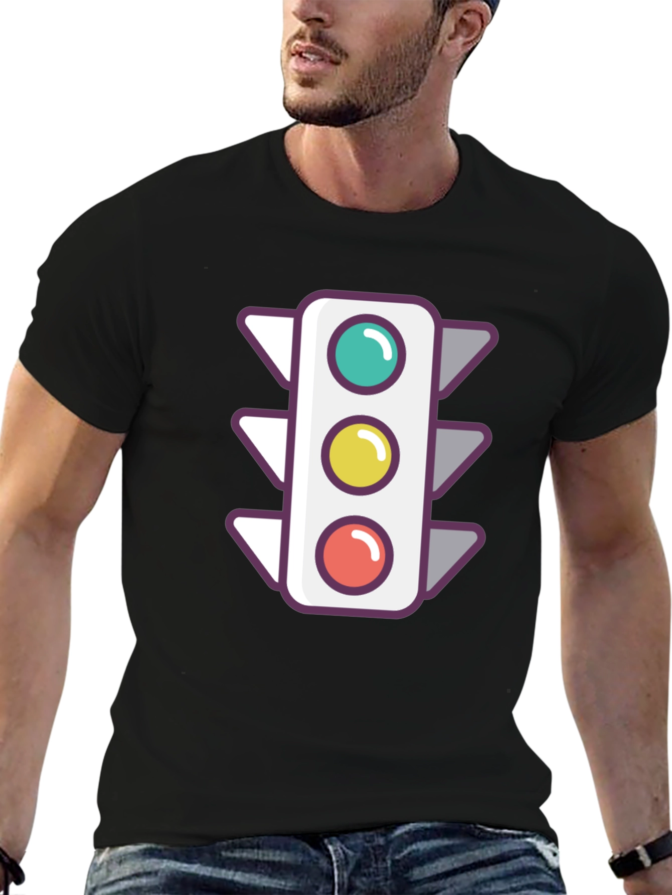 Traffic Light Graphic Tee - Trendy Black T-Shirt